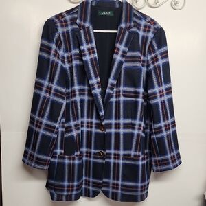 Ralph Lauren VINTAGE Navy White Red Plaid Jacket Gold Logo Buttons Retro Funky